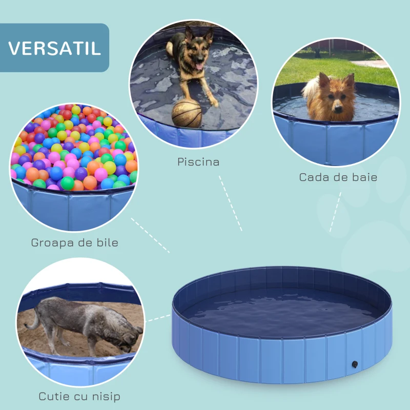PawHut Piscina pentru caini, pliabila, 160x30 cm, albastru