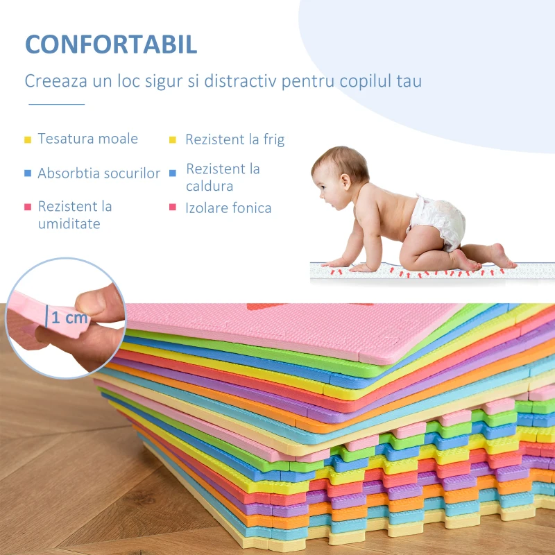 HOMCOM Covor puzzle 36 bucati cu margini si forme colorate din EVA antiderapanta