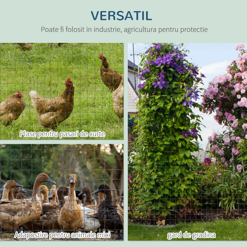 PawHut Plasa Metalica pentru Gradina Acoperita cu PVC pentru Garduri Exterioare, 500x91cm, Verde