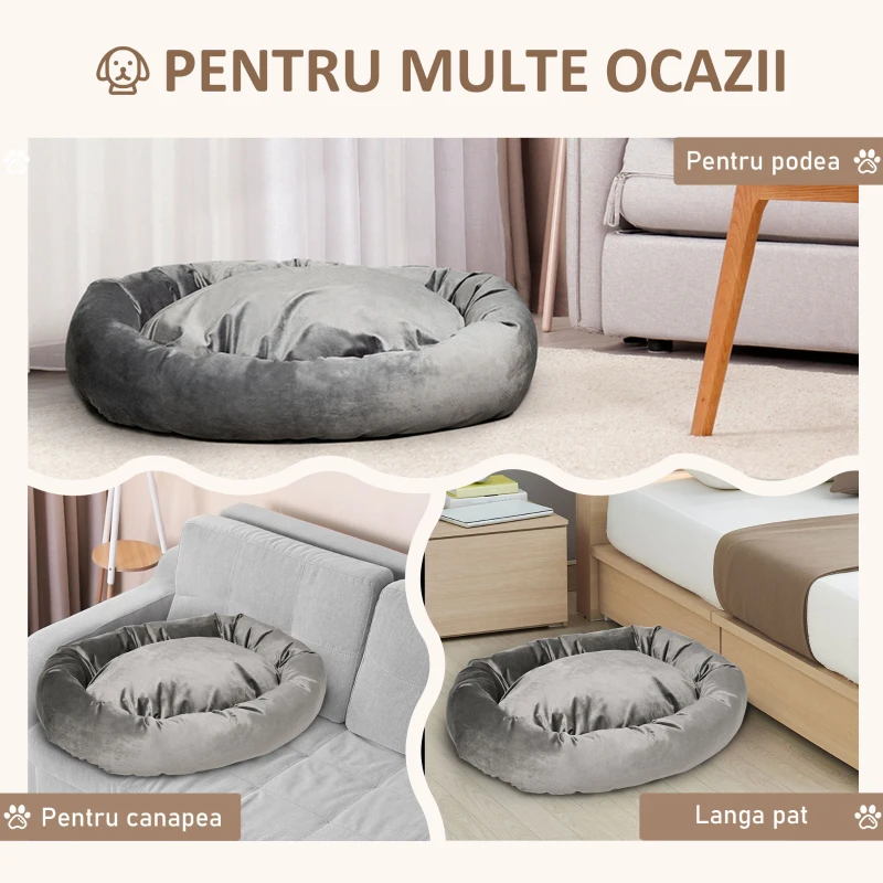 PawHut pat textil pentru caine, catifea, 132x89x28cm gri inchis