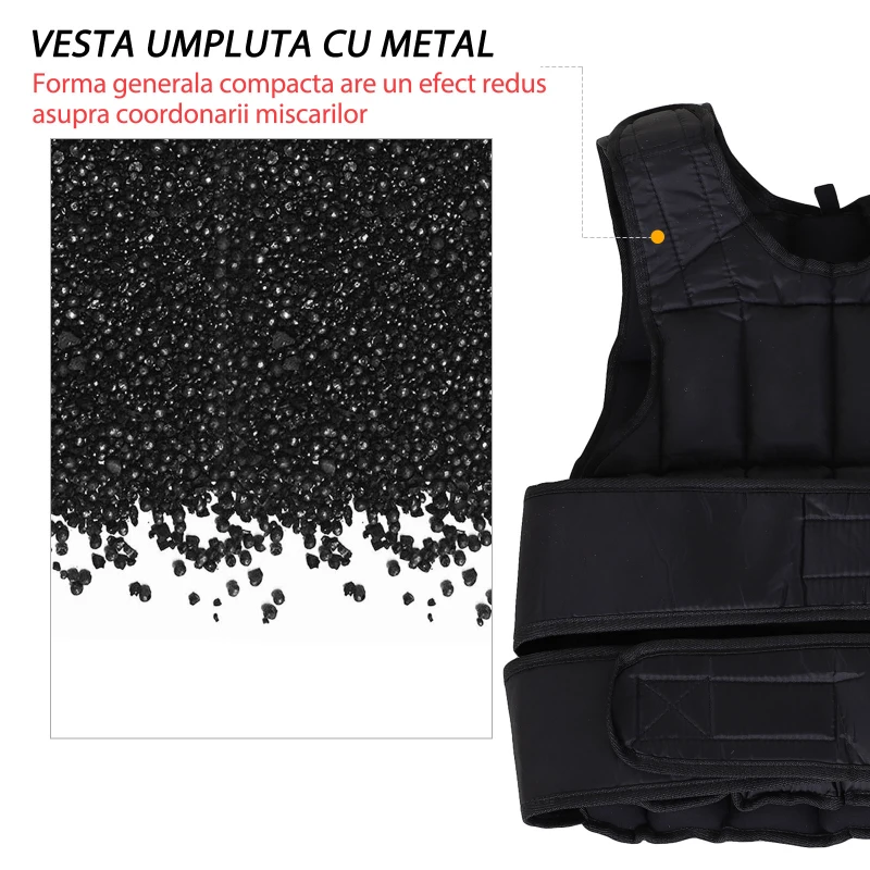 HOMCOM Vesta ponderata 20kg cu 38 Greutati, Captuseala si Inchideri cu Velcro