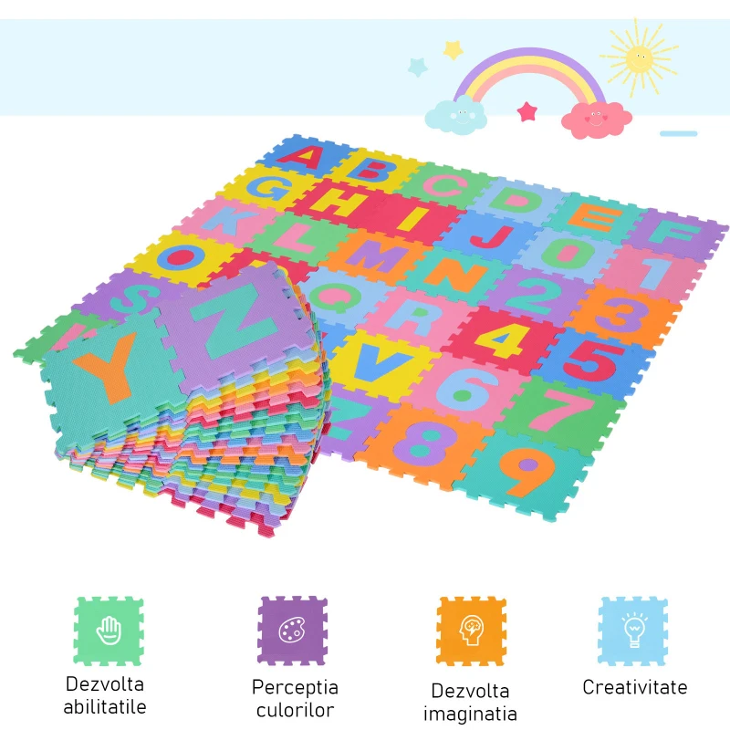 HOMCOM covor puzzle pentru copii, 36 piese, multicolor