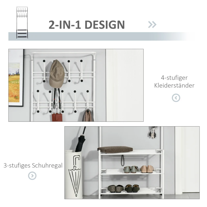 HOMCOM WIESZAK STOJAK NA UBRANIA GARDEROBA ŚCIENNA biała