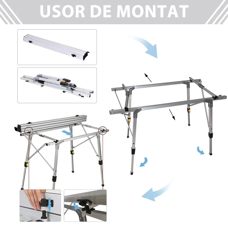 Outsunny Masa Pliabila de Camping din Aluminiu 90 x 53 x 45/65 cm