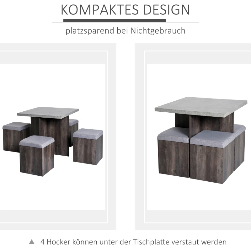 HOMCOM STÓŁ DO JADALNI W ZESTAWIE Z 4 HOKERAMI 80 X 80 CM szary