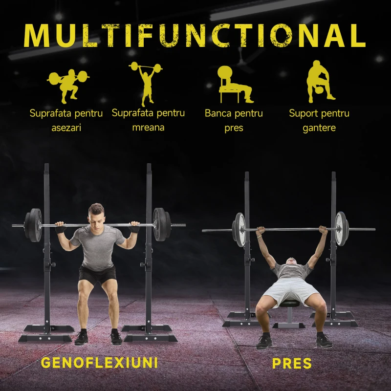 HOMCOM set 2 suporturi gantere, 50x49x124-154cm, negru