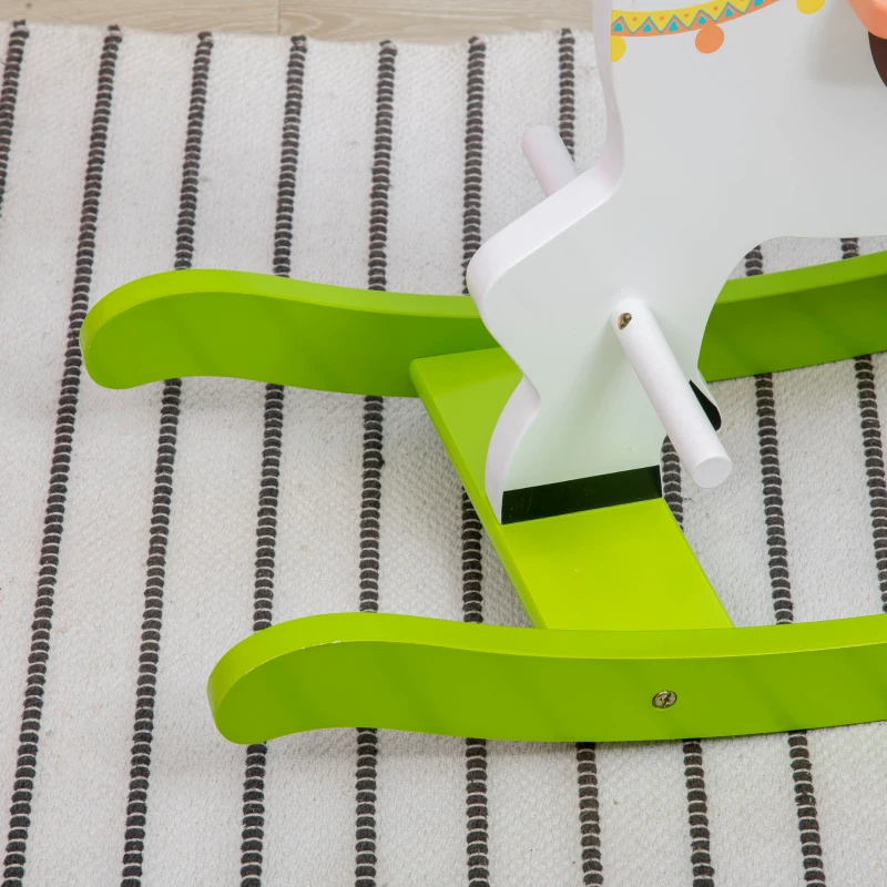HOMCOM Caballito Balancín para Niños de 1-3 Años de Madera con Manillar y Pedales Carga 50 kg 68x27x50 cm Blanco y Verde