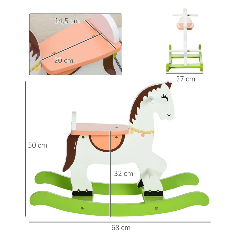 HOMCOM Caballito Balancín para Niños de 1-3 Años de Madera con Manillar y Pedales Carga 50 kg 68x27x50 cm Blanco y Verde