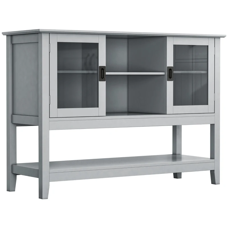 HOMCOM Sideboard mit 2 Vitrinentüren 2 Regale Glas Grau