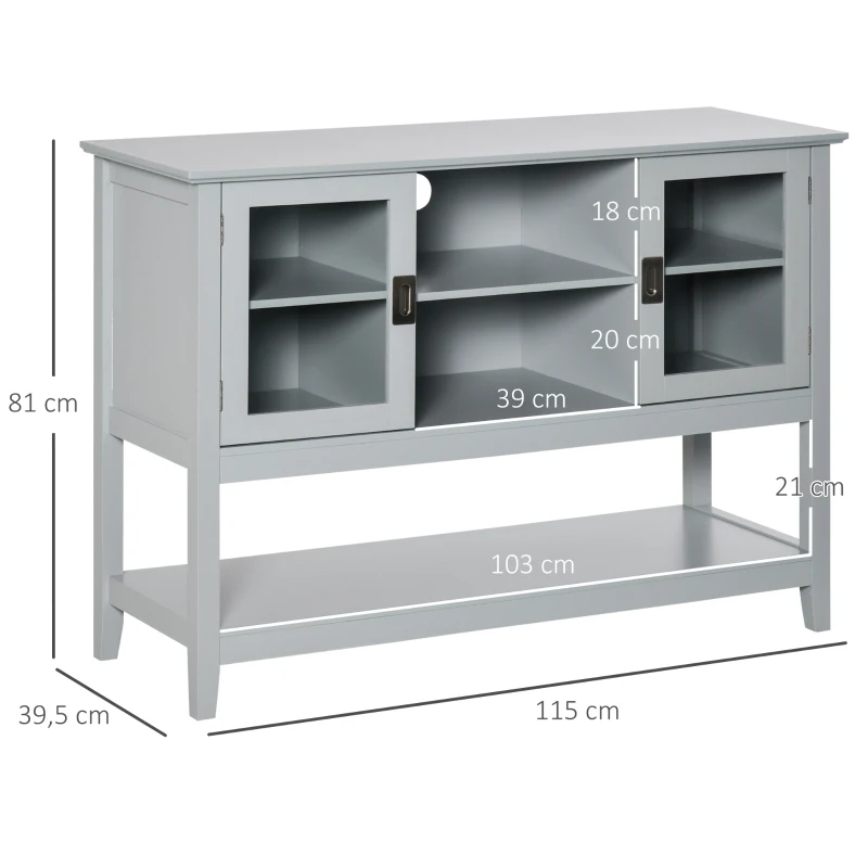 HOMCOM Sideboard mit 2 Vitrinentüren 2 Regale Glas Grau