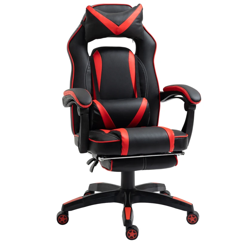 Vinsetto Reclining Gaming Chair with Footrest, Ergonomic, PU Leather Executive Swivel Chair with Headrest, Red and Black