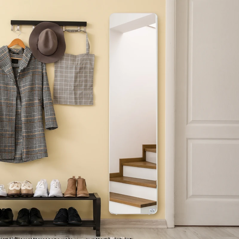 HOMCOM Full Length Mirror, Free Standing or Wall Hanging Dressing Mirror, Tall Full Body Mirror for Bedroom, Hallway, White