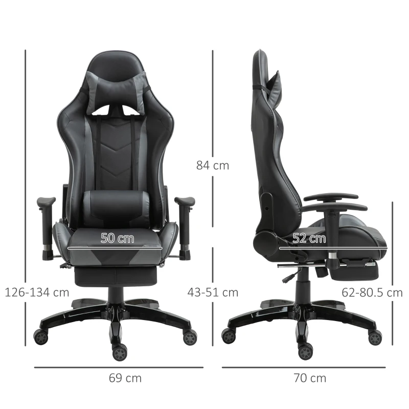 HOMCOM Gaming Chair Swivel Home Office Racing Gamer Desk Chair w/ Footrest, Black Grey