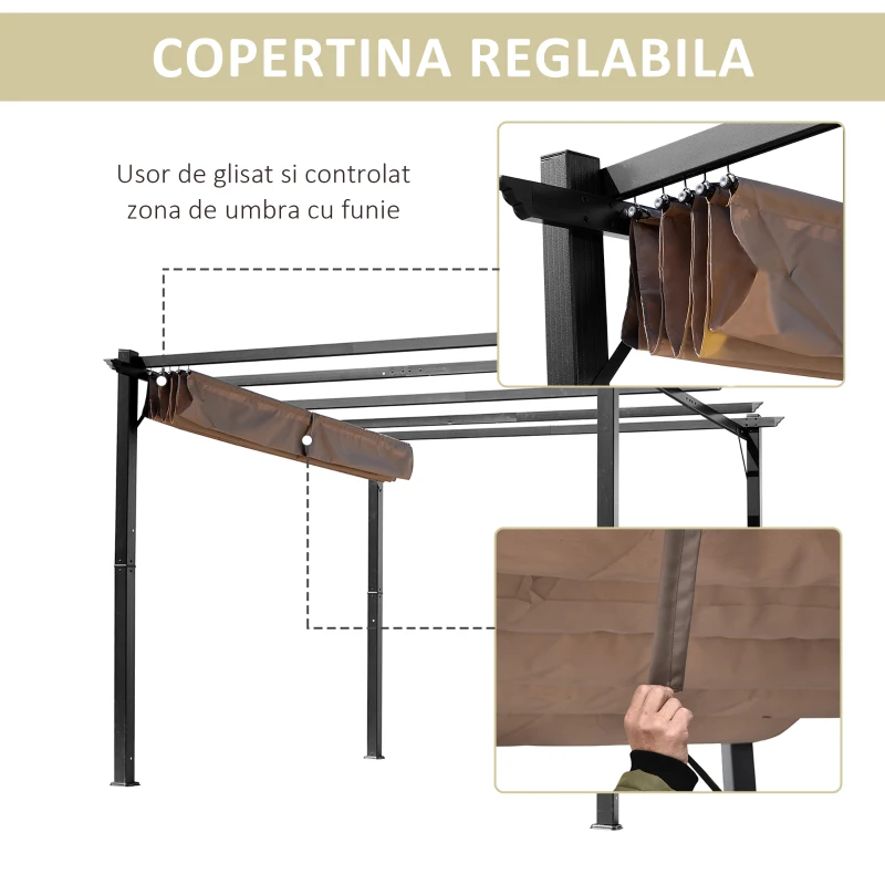 Outsunny Foisor Pergola de Gradina 3X4m Prelata Culisanta in Poliester Impermeabil si Schelet in Aluminiu(m-4)