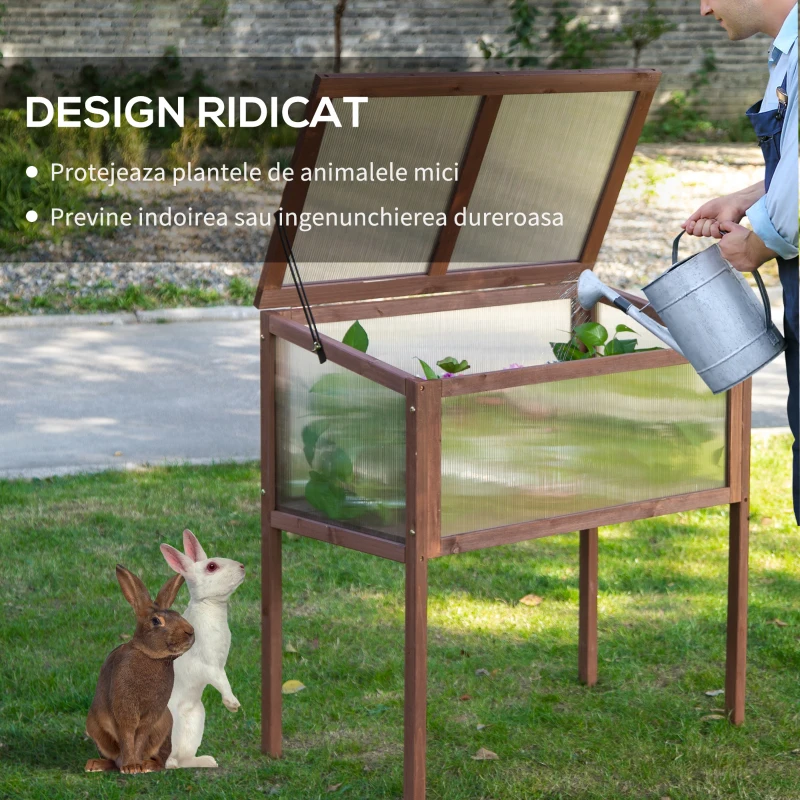 Outsunny mini sera din lemn si policarbonat 90x50x93 cm, maro