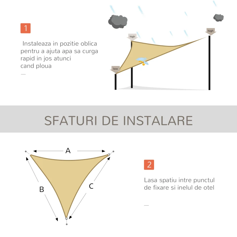Outsunny Cort Parasolar Triunghiulare din HDPE, Culoarea nisipului, 3x3x3m
