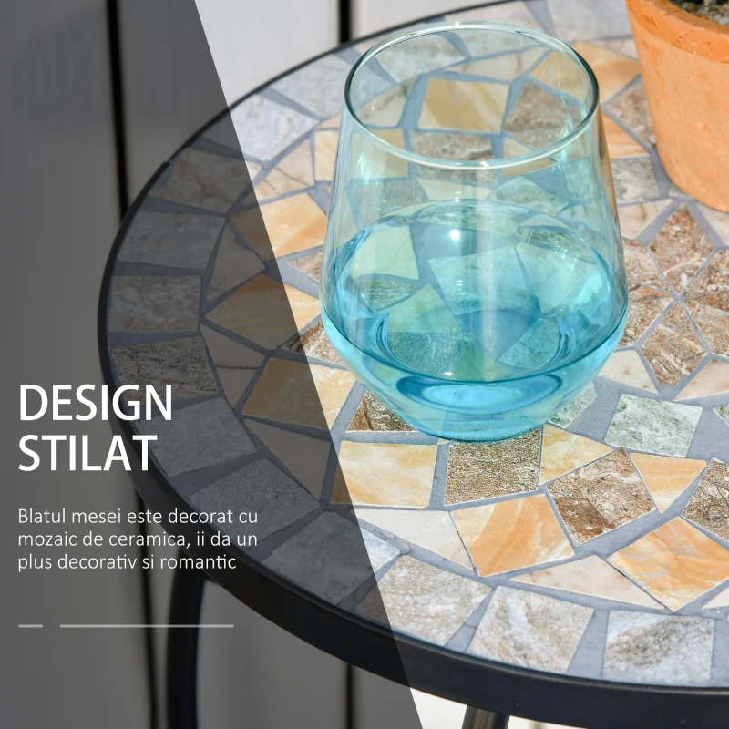 Outsunny Masuta de Gradina si Exterior din Metal si Ceramica Verde si Portocalie