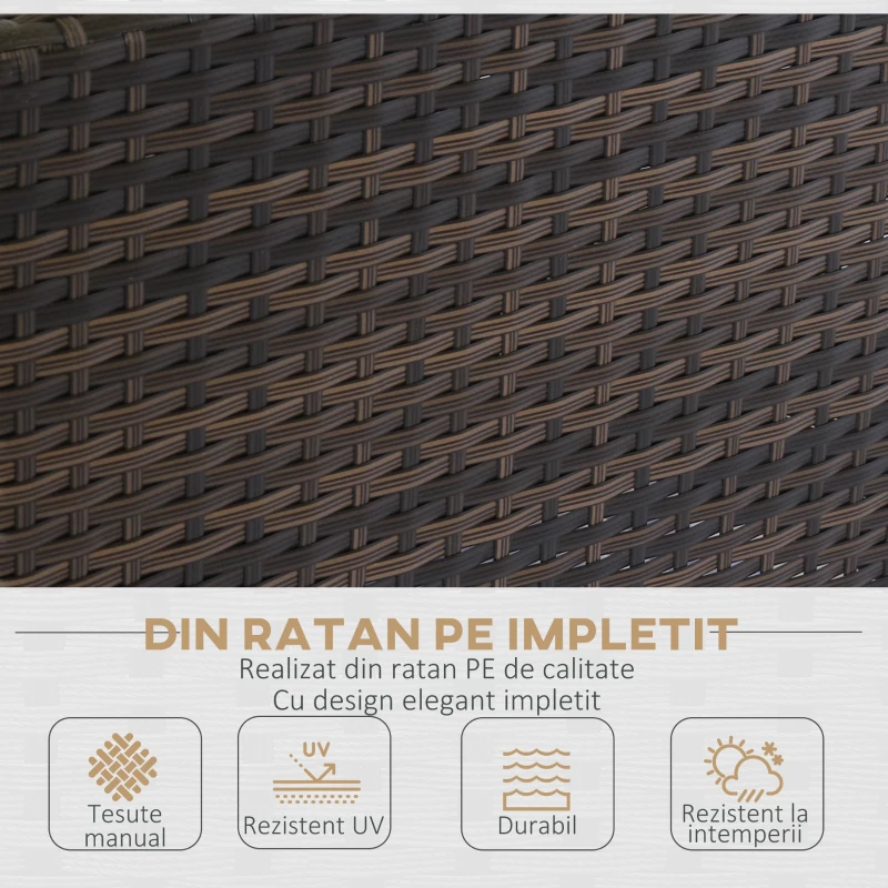 Outsunny Set Mobilier de Gradina 4 Piese din Ratan PE Masuta Canapea si Fotolii, maro si bej