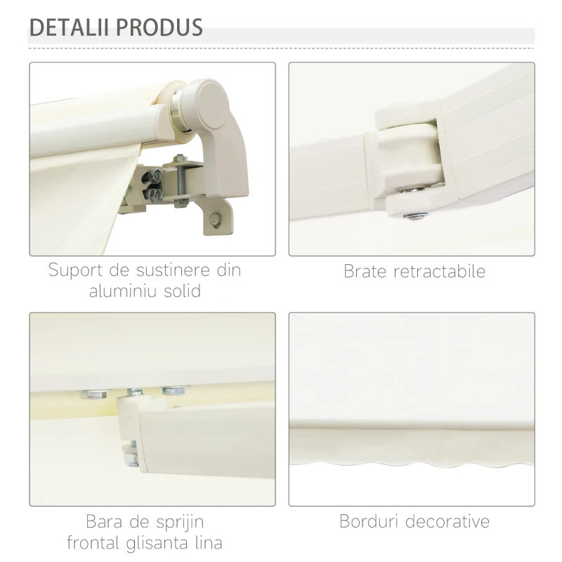 Outsunny Copertina pentru soare tip rulou cu manivela, din aluminiu si poliester, 295x245cm, alb