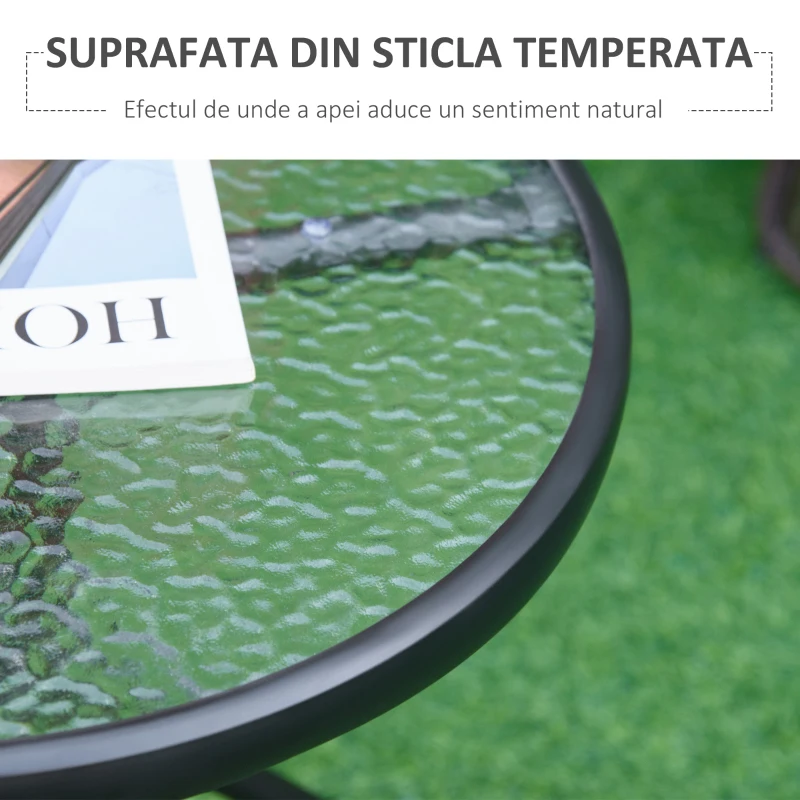 Outsunny Masuta de Gradina Rotunda Outsunny cu Etajera din Sticla si Structura Metalica, Φ50x55cm, Negru