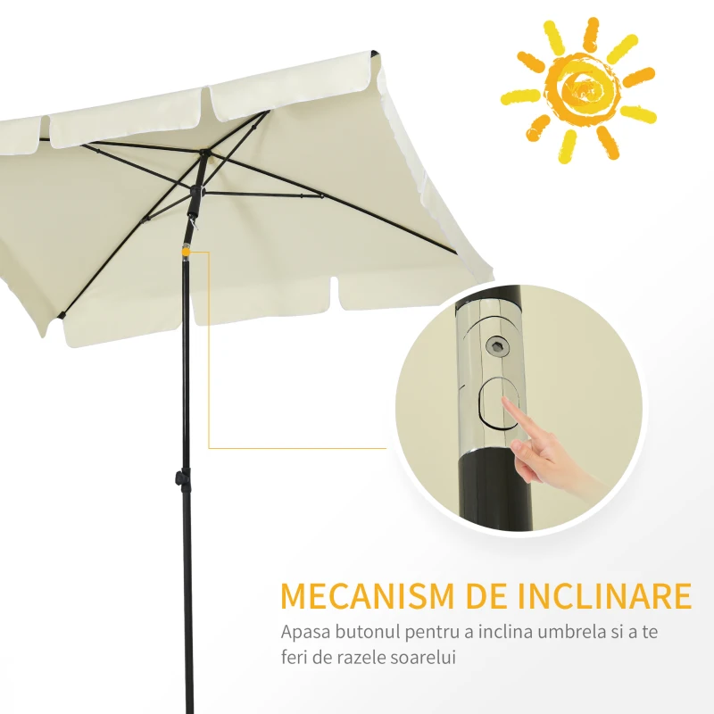 Outsunny Umbrela Parasolara dreptunghiulara 200 × 125 × 235cm Crem