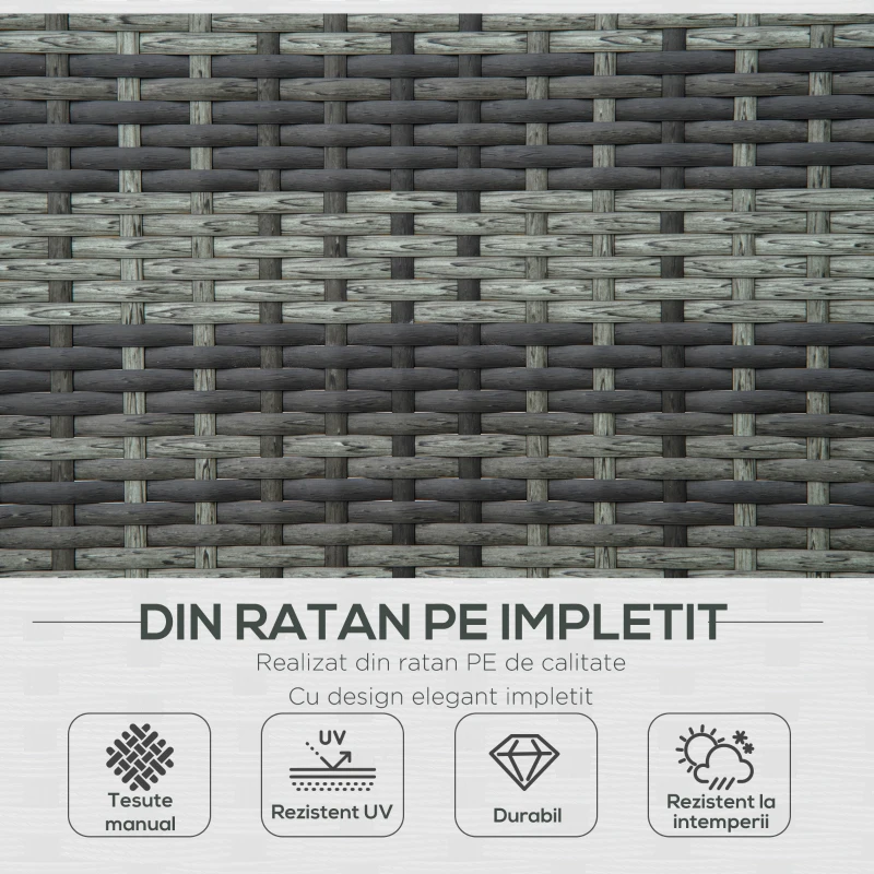 Outsunny Set Sezlong cu 2 locuri in PE Ratan cu Saltea captusita, Gri 195 x 120 x 28 cm