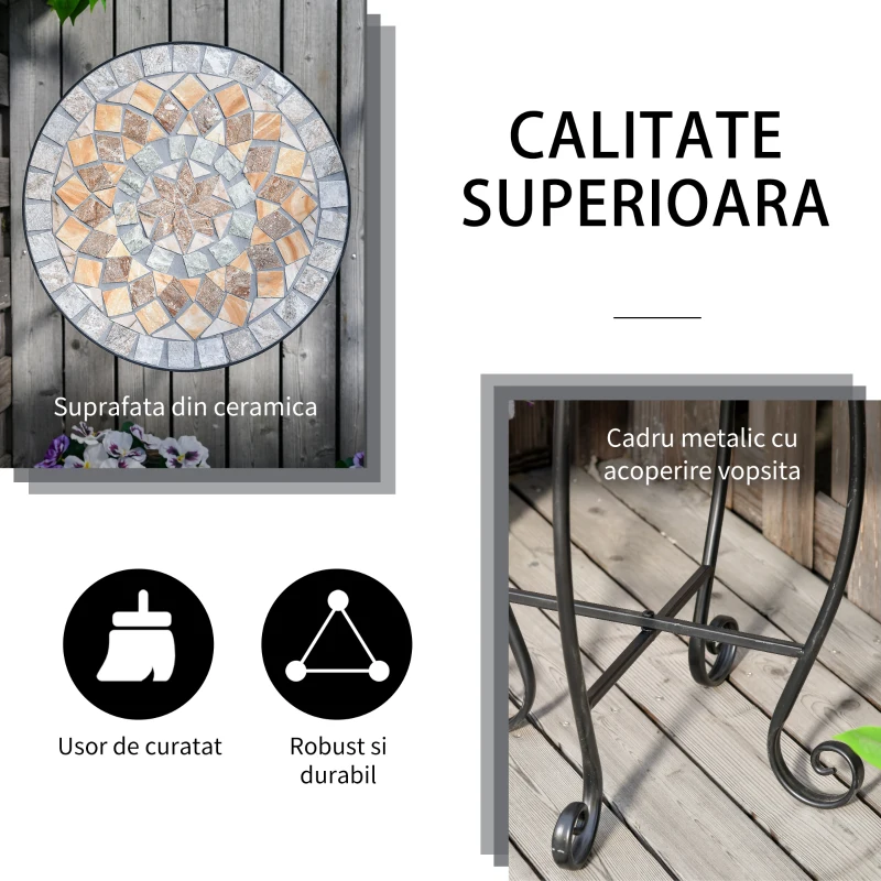 Outsunny Masuta de Gradina si Exterior din Metal si Ceramica Verde si Portocalie