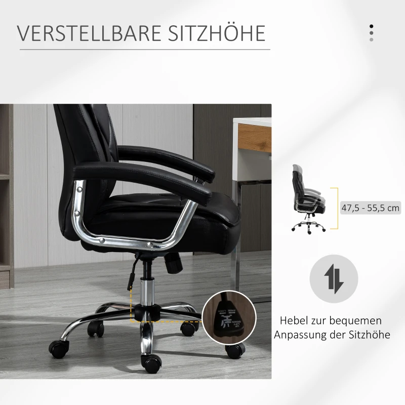Vinsetto Chefsessel Bürostuhl Schreibtischstuhl Drehstuhl ergonomisch mit Wippenfunktion höhenverstellbar Rautenmuster modern elegant luxuriös PU-Kunstleder Metall Schaumstoff Schwarz 66x69x121 cm