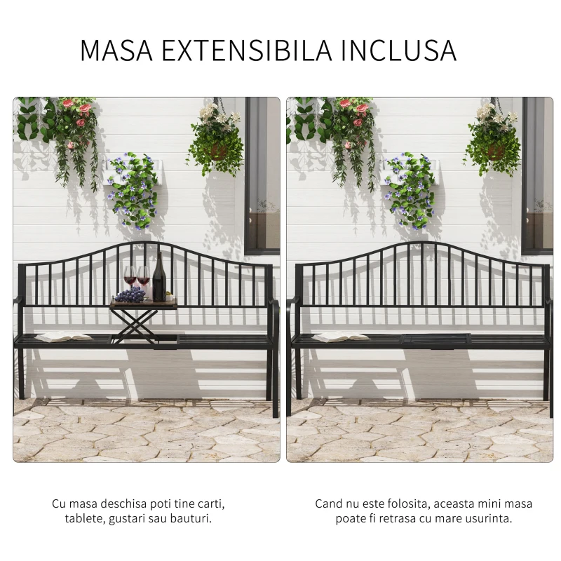 Outsunny Bancuta de Gradina In Fier Forjat cu Dungi Negru