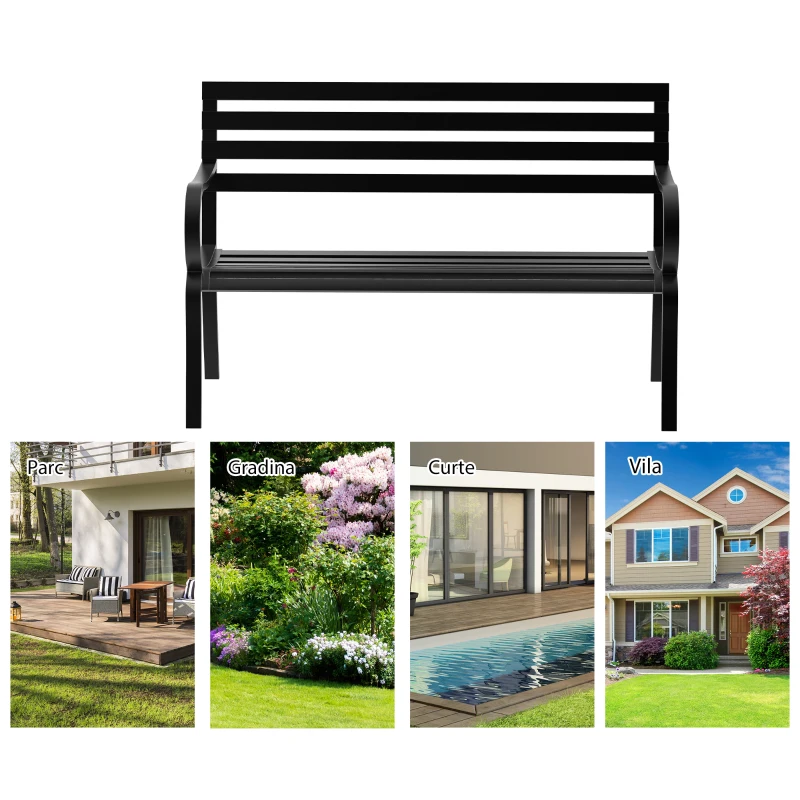 Outsunny Banca de Gradina din Metal Neagra 127 x 62 x 82cm