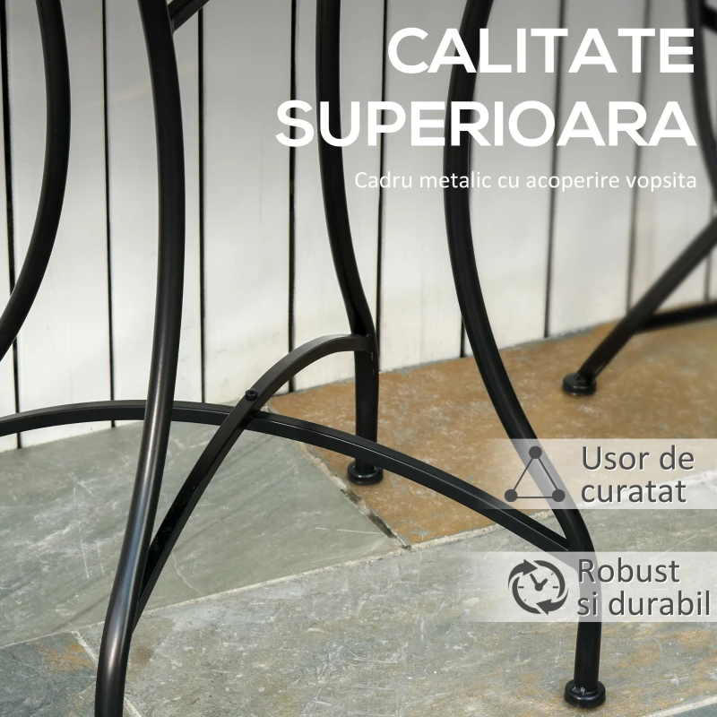 Outsunny Masuta de Gradina si Exterior din Metal si Ceramica Neagra