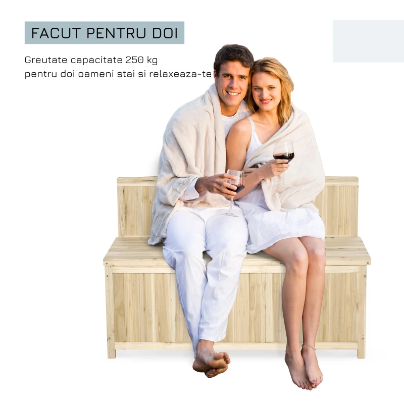 Outsunny Cufar container pentru Extern din Lemn de Brad Natural cu Spatar