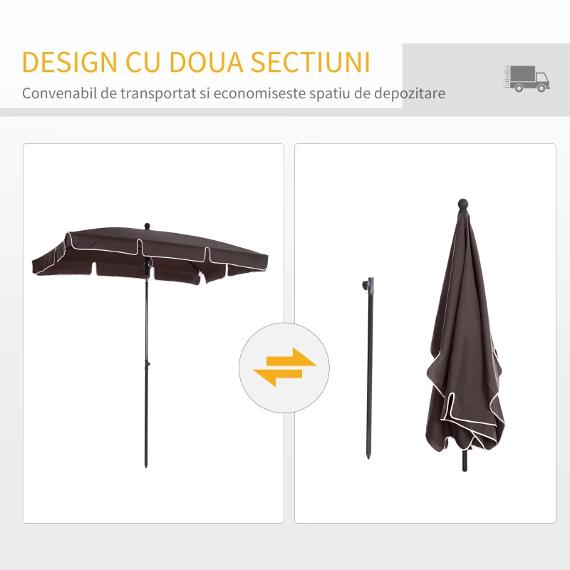 Outsunny Umbrela Parasolarar dreptunghiulara pentru Gradina 200 × 125 × 235cm Maro