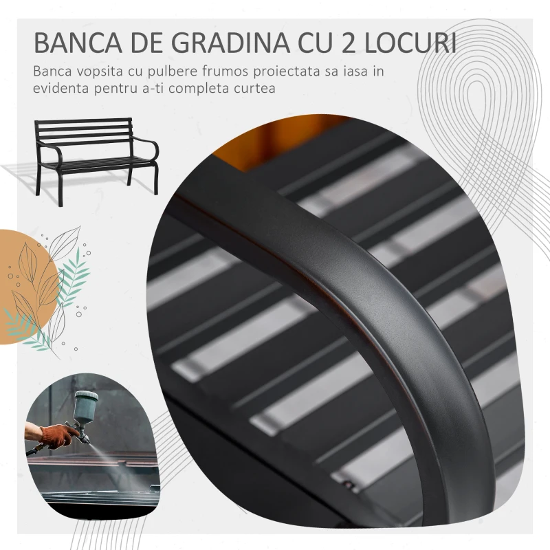 Outsunny Banca de Gradina din Metal Neagra 127 x 62 x 82cm