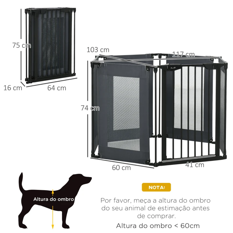 PawHut Parque Dobrável para Cães de 6 Painéis Barreira de Segurança com Sistema de Fechamento Automático 117x103x74cm Preto