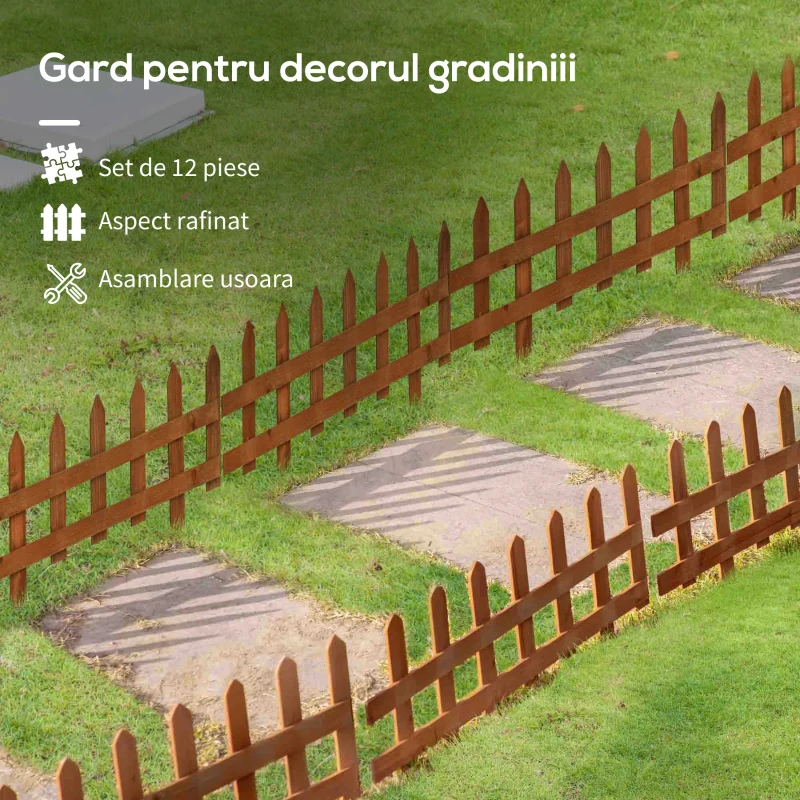 Gardulet din Lemn de Pin Outsunny de 12 Piese pentru Paturi de flori, Gradina si Gradina de legume, Inaltime 34 cm