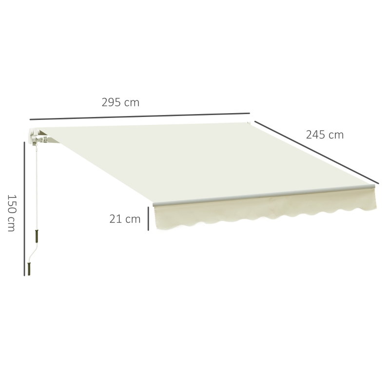 Outsunny Copertina pentru soare tip rulou cu manivela, din aluminiu si poliester, 295x245cm, alb