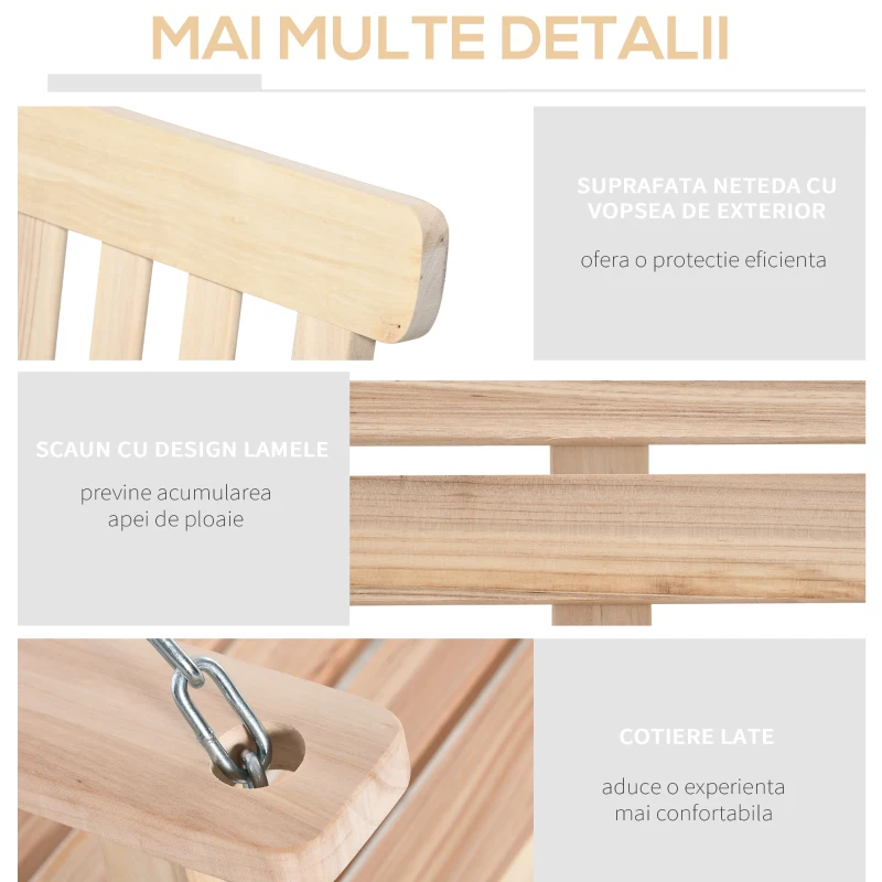 Outsunny Leagan pentru Gradina Suspendat pentru 2 Persoane din Lemn e Lanturi din Metal