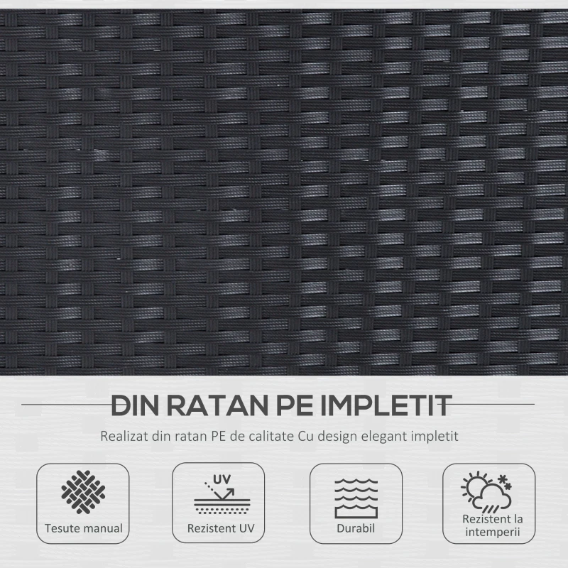 Outsunny Set Mobilier De Gradina 6 Piese Modulare din Ratan PE, Salon de Exterior cu 4 Fotolii Capitonate si 2 Masute Depozit, Negru si Crem