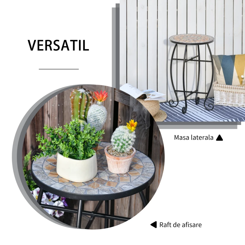 Outsunny Masuta de Gradina si Exterior din Metal si Ceramica Verde si Portocalie