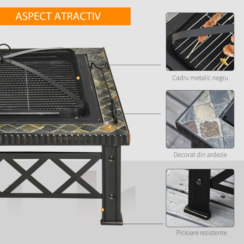 Outsunny Brazier de Gradina cu Capac pentru Arestarea Scanteilor si Grila pentru Gratar