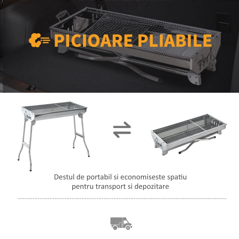 Outsunny Gratar Barbecue Portabil si Pliabil in Otel Inox, 73x33x71cm