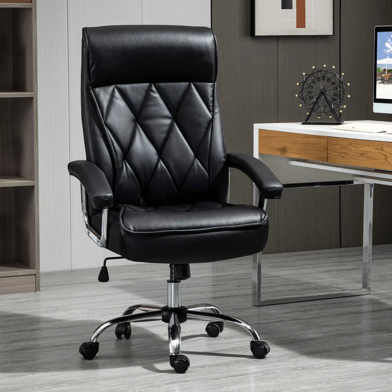Vinsetto Chefsessel Bürostuhl Schreibtischstuhl Drehstuhl ergonomisch mit Wippenfunktion höhenverstellbar Rautenmuster modern elegant luxuriös PU-Kunstleder Metall Schaumstoff Schwarz 66x69x121 cm