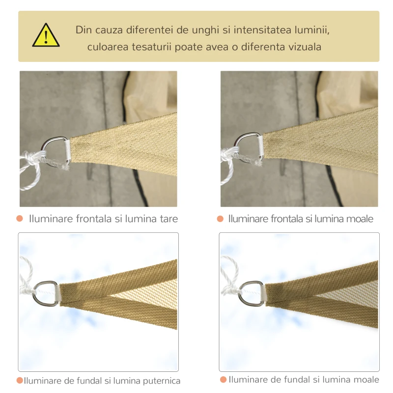Outsunny Cort Parasolar Triunghiulare din HDPE, Culoarea nisipului, 3x3x3m