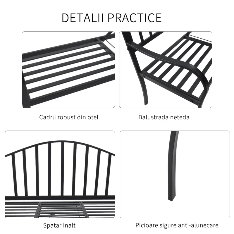 Outsunny Bancuta de Gradina In Fier Forjat cu Dungi Negru