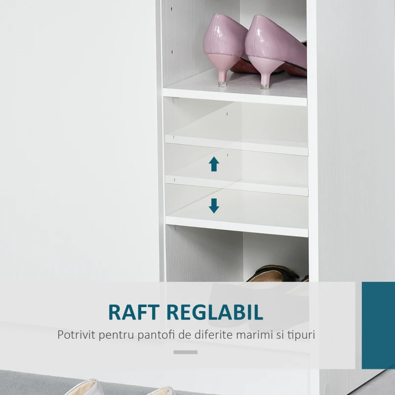 Homcom Suport Pantofi Lemn Alb – 83×30×90 cm cu Rafturi Deschise(m-5)