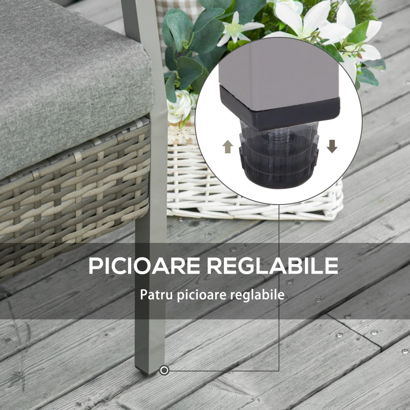 Outsunny Canapea bancuta de gradina 2 locuei in Rattan si aluminiu Gri 118 x 75 x 79 cm