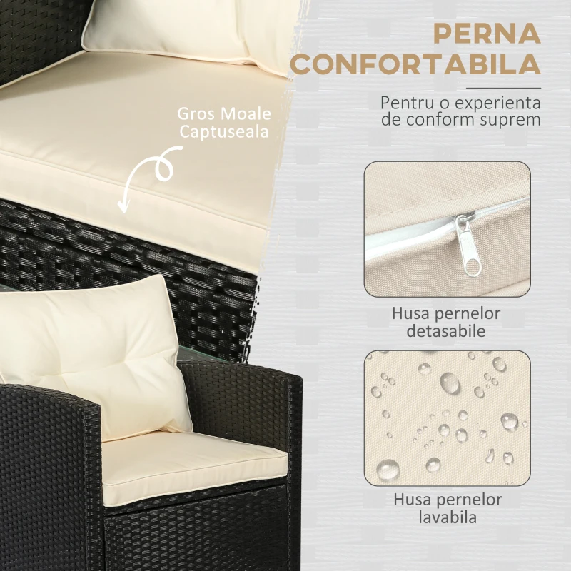 Outsunny Set Mobilier de Gradina 4 Piese din Ratan PE Masuta Canapea si Fotolii