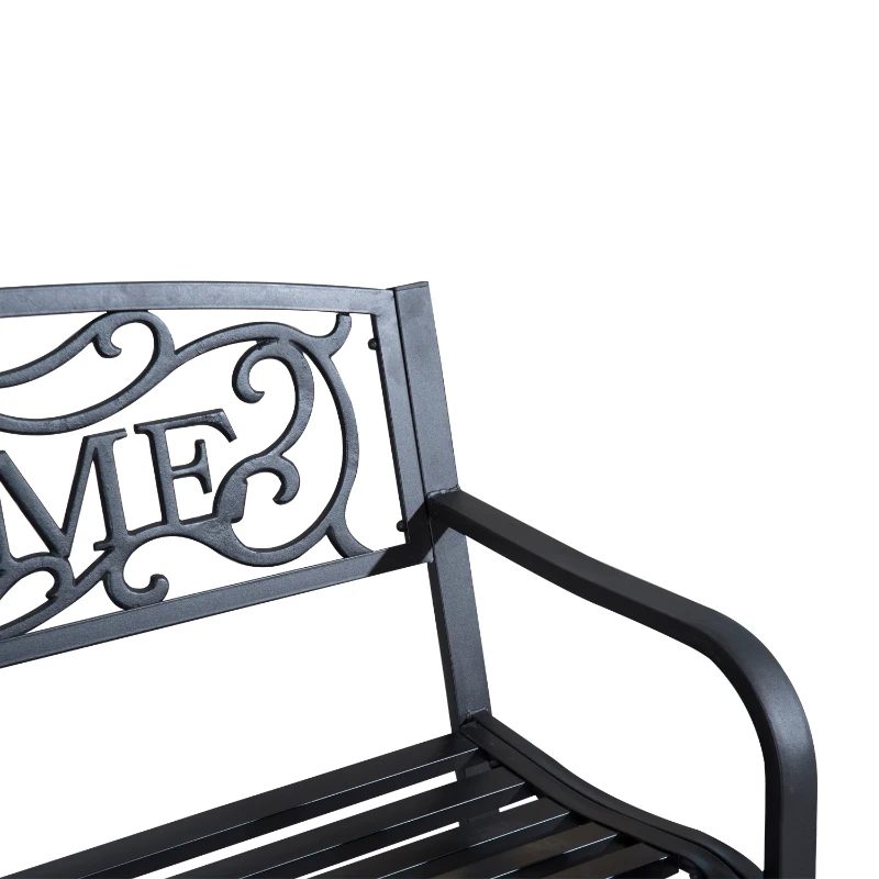 Outsunny Bancă de grădină din metal negru design Vintage