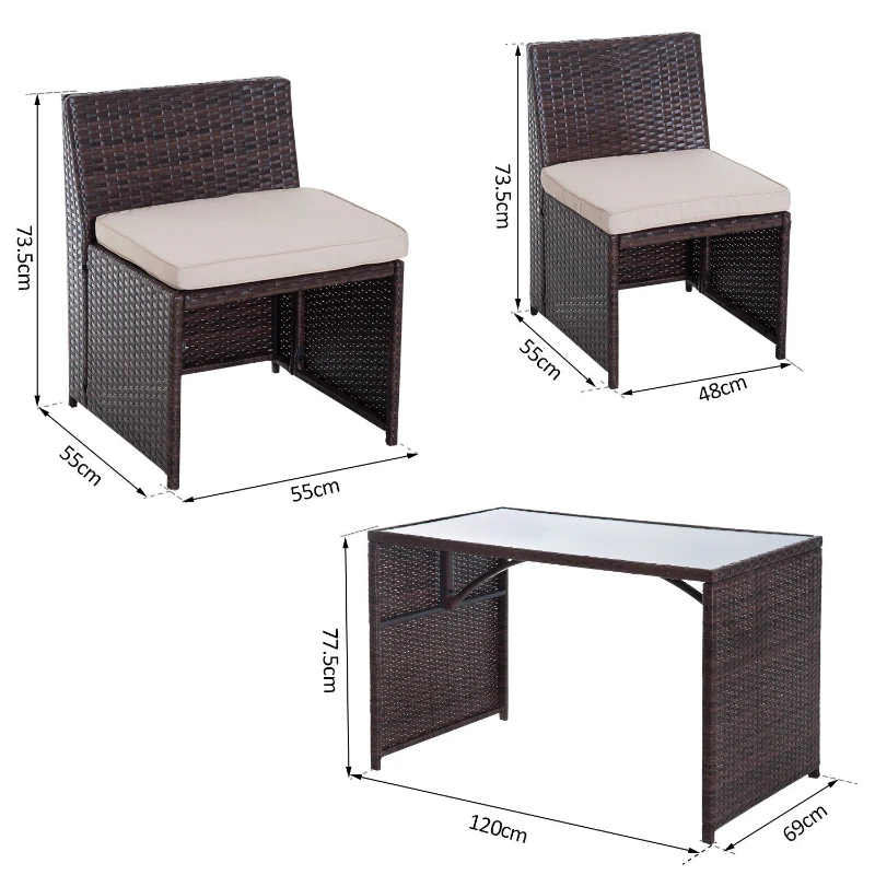 Outsunny Set Mobilier de Gradina din Ratan 5 Bucati Masa Pranz 4 Scaune cu Perne